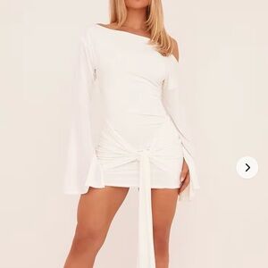 Long Flared Sleeve Drape Detail Mini Bodycon Dress In Black Slinky